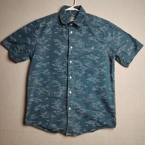 Altamont Wave Print Button Up Short Sleeve Casual Shirt Large Blue‎ H